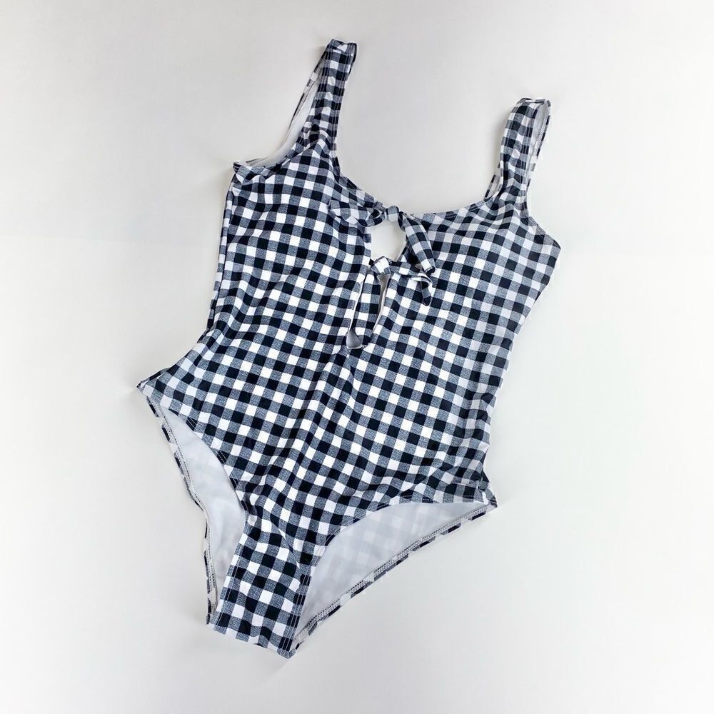 Gingham tie front one piece swimsuit new, large